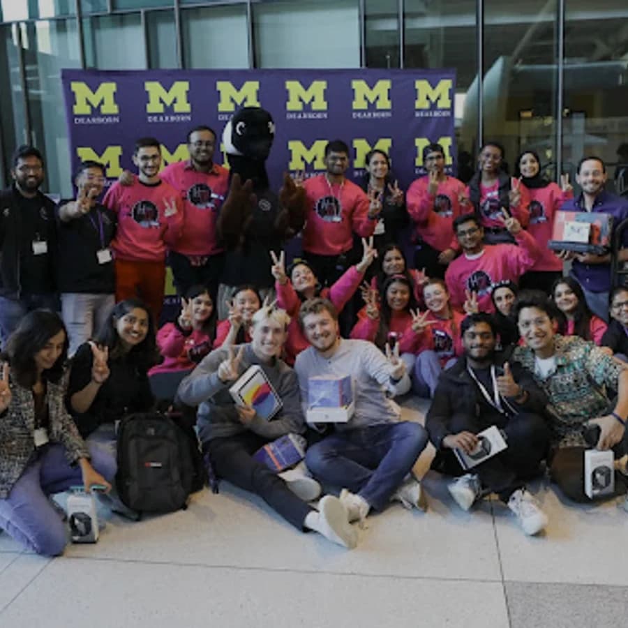 Hack Dearborn organizers and winners gathered for a group photograph